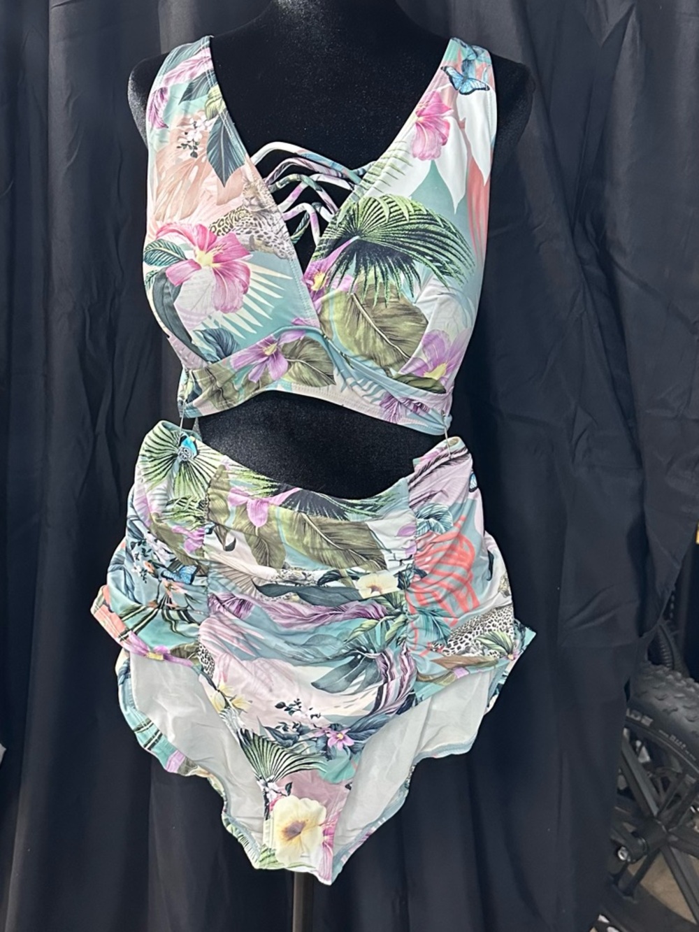 torrid Floral Tropical High-Waist Bikini Set in Pastel Pink, Green, Blue